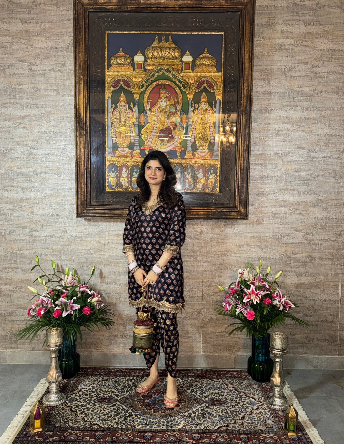 Black Ajrakh dhoti set