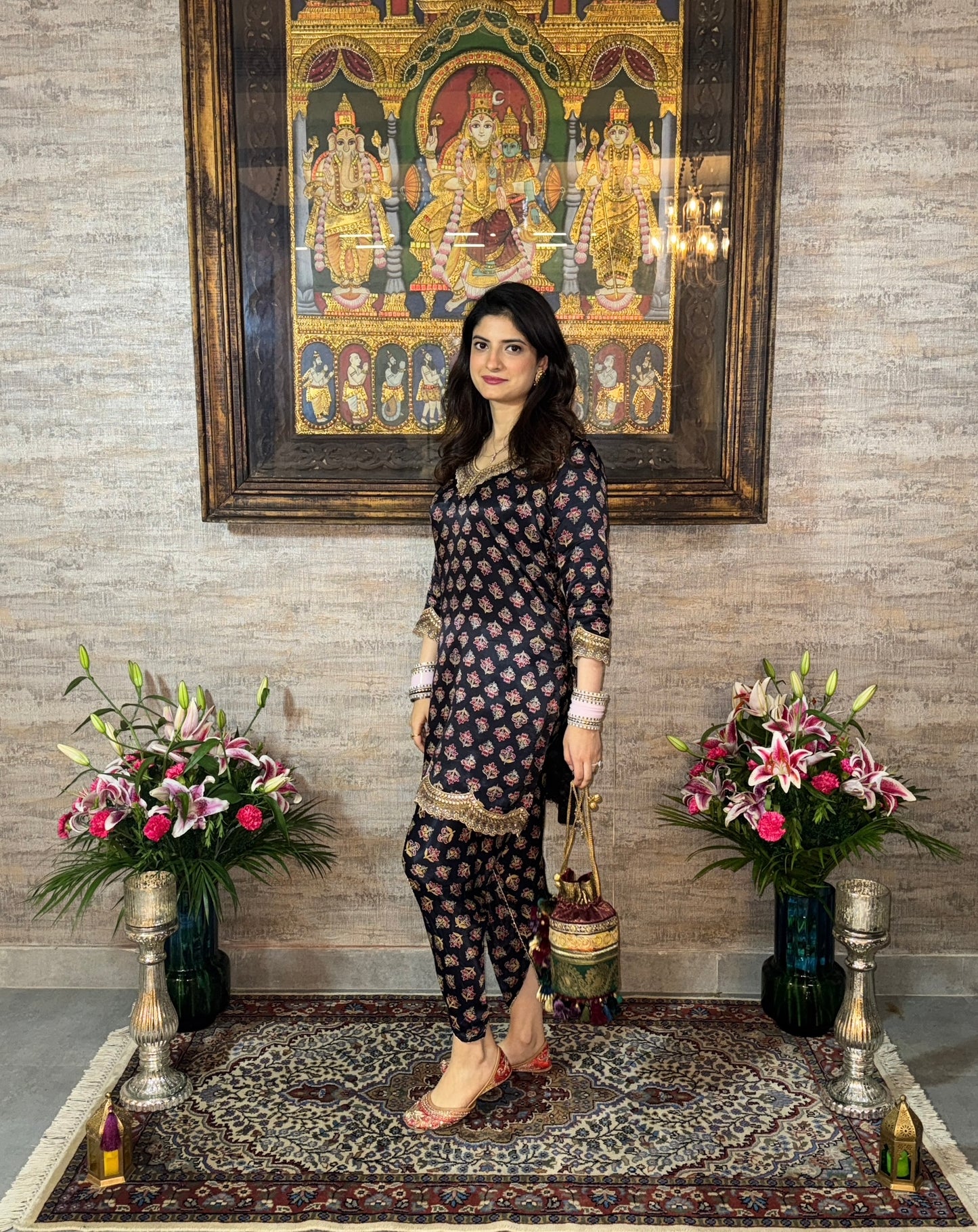 Black Ajrakh dhoti set