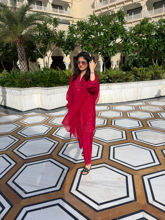 Pink cutwork suit
