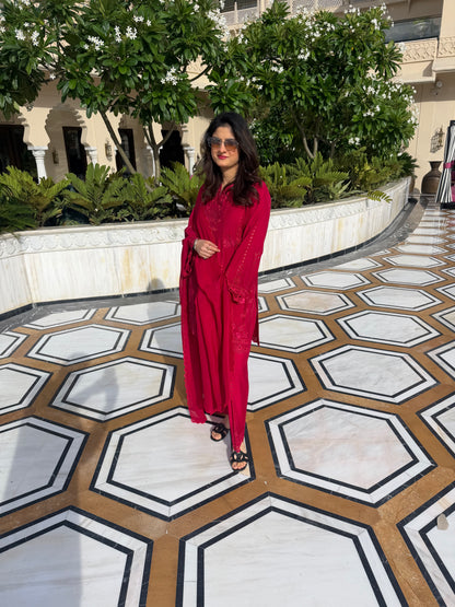 Pink cutwork suit