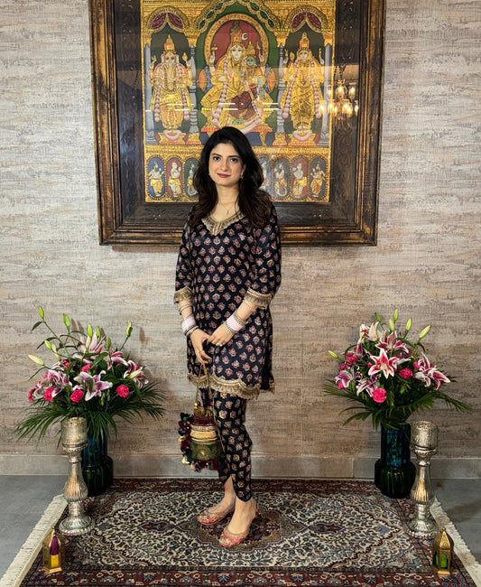 Black Ajrakh dhoti set